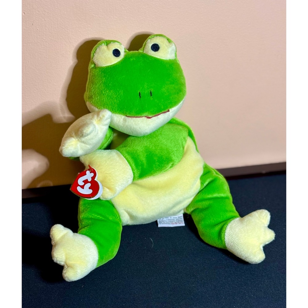 Ty Pillow Pals Ribbit the Frog Green Plush Stuffed Animal 1998 Vintage NWT